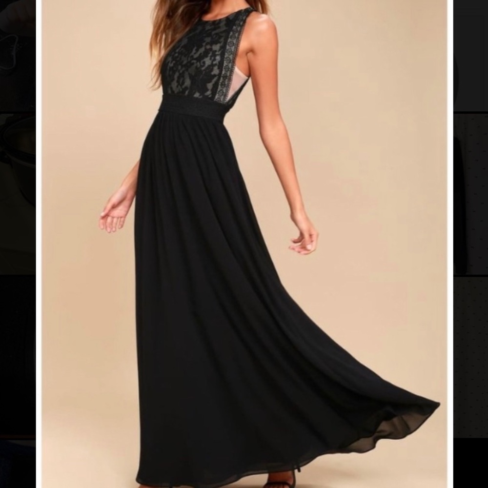 Lulu's Forever and Always Black Lace Maxi Dress Size Large